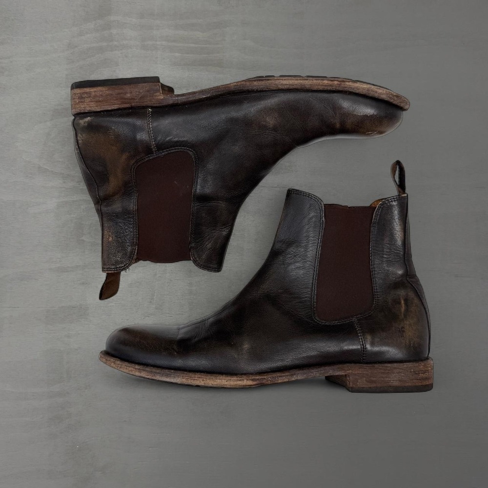 Frye Chelsea Boots Dark Brown Distressed Cognac Leather 12 D